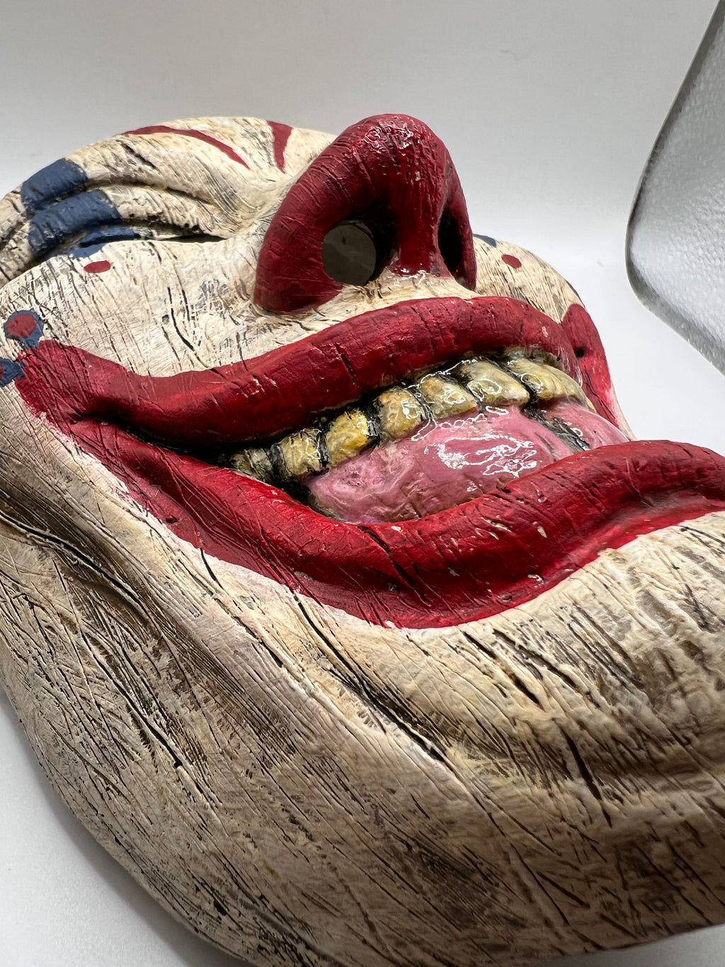 Ready to Ship! Faux Wood Carved Clown Mask