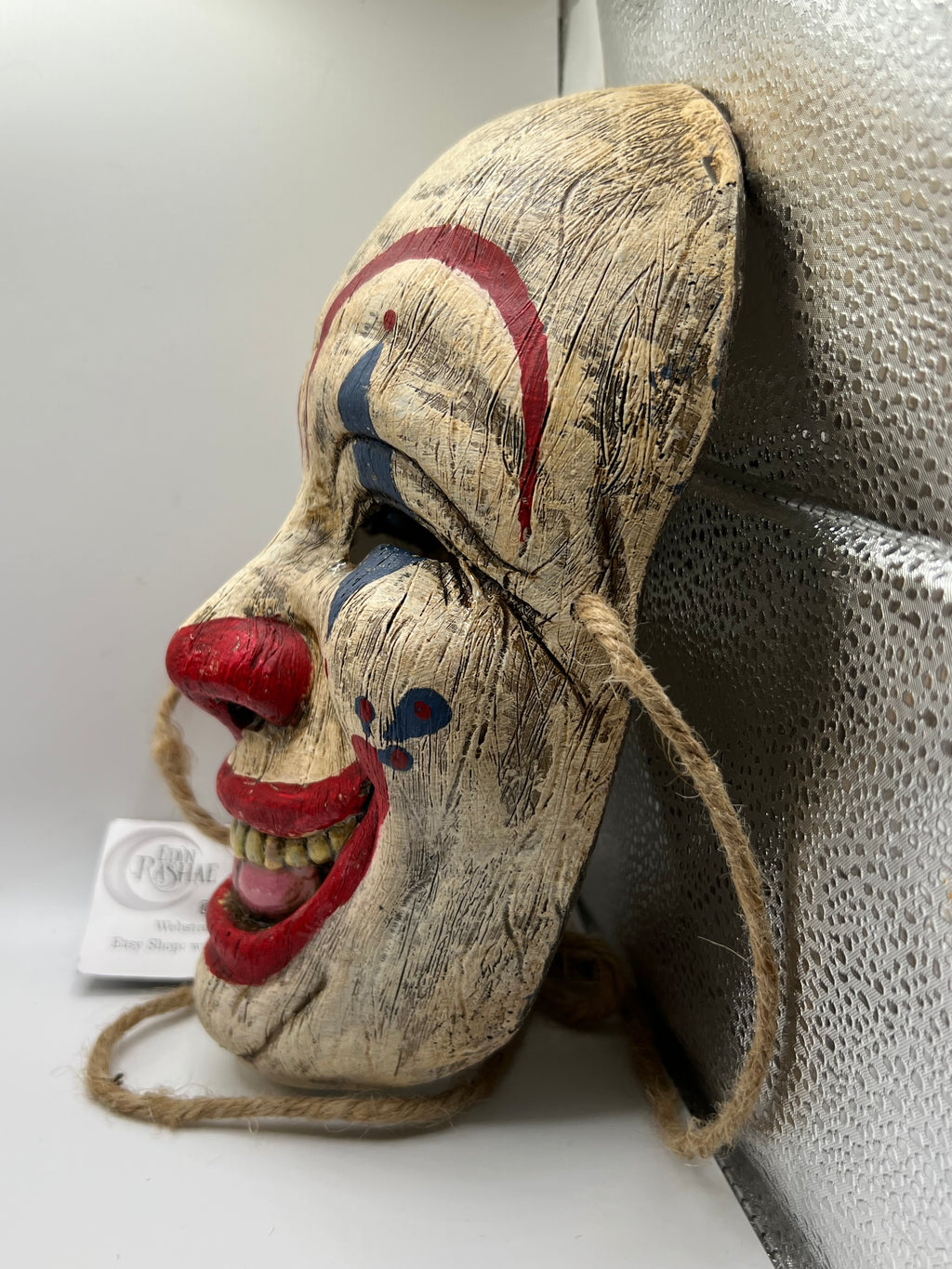 Ready to Ship! Faux Wood Carved Clown Mask