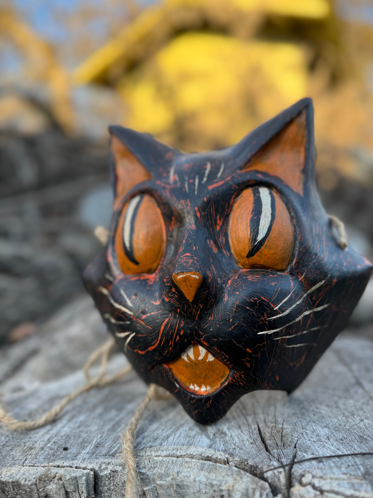 Ready to ship Mask, ORANGE-EYED VINTAGE BLACK CAT