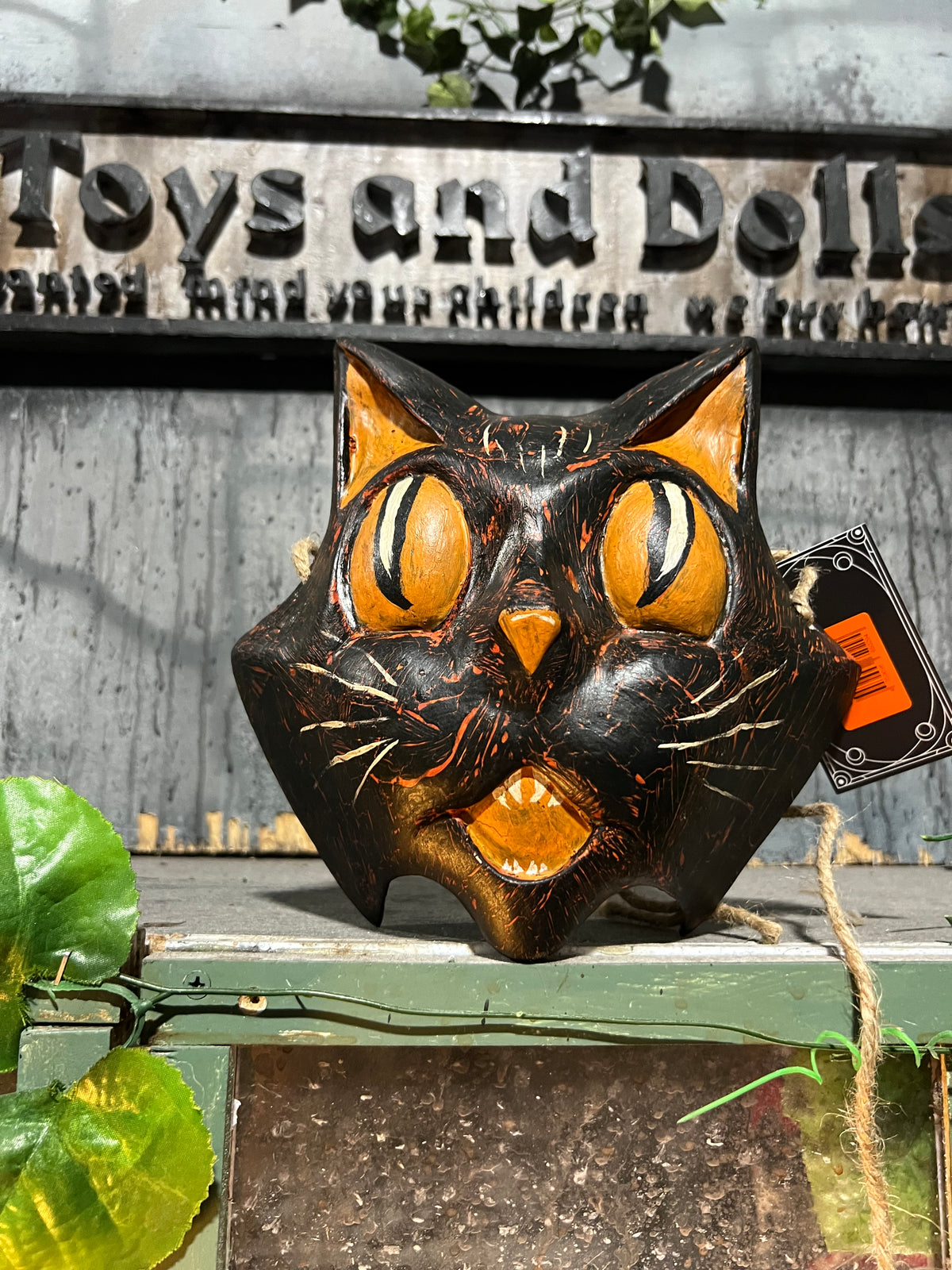 Ready to ship Mask, ORANGE-EYED VINTAGE BLACK CAT