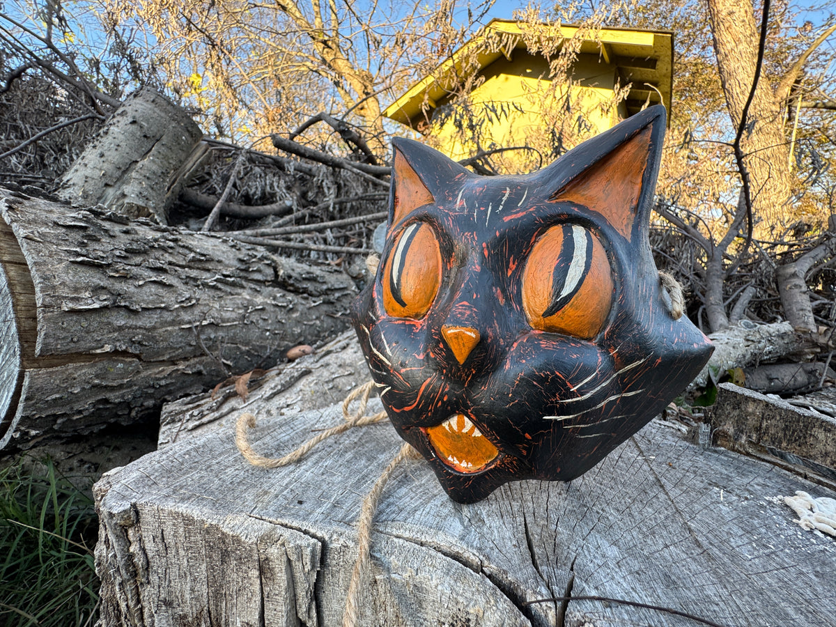 Ready to ship Mask, ORANGE-EYED VINTAGE BLACK CAT
