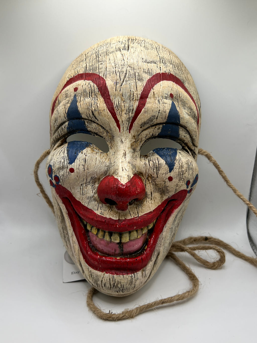 Ready to Ship! Faux Wood Carved Clown Mask