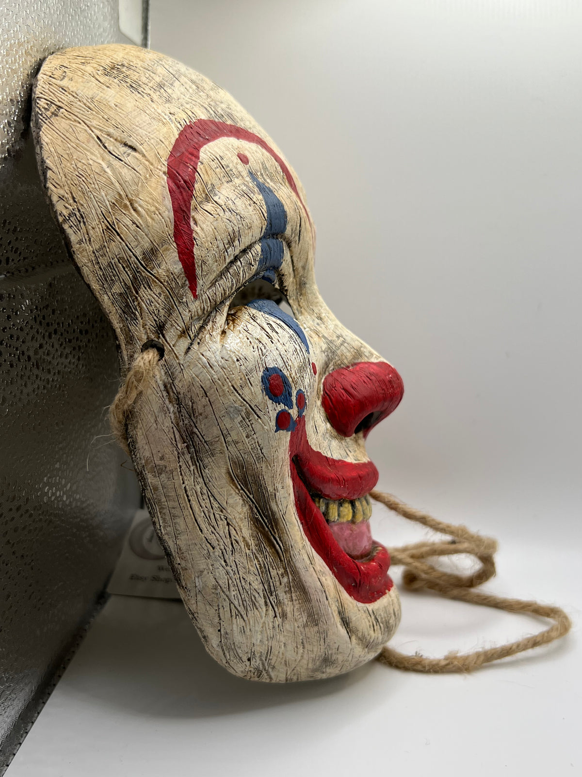 Ready to Ship! Faux Wood Carved Clown Mask