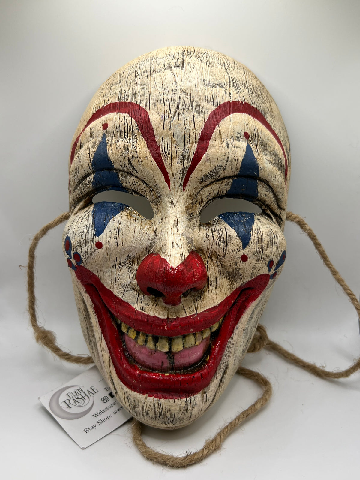 Ready to Ship! Faux Wood Carved Clown Mask