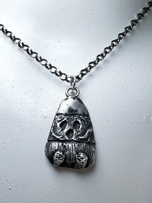 Candy Corn Necklace - Hand Sculpted Fine Silver Pendant on Sterling Silver Chain