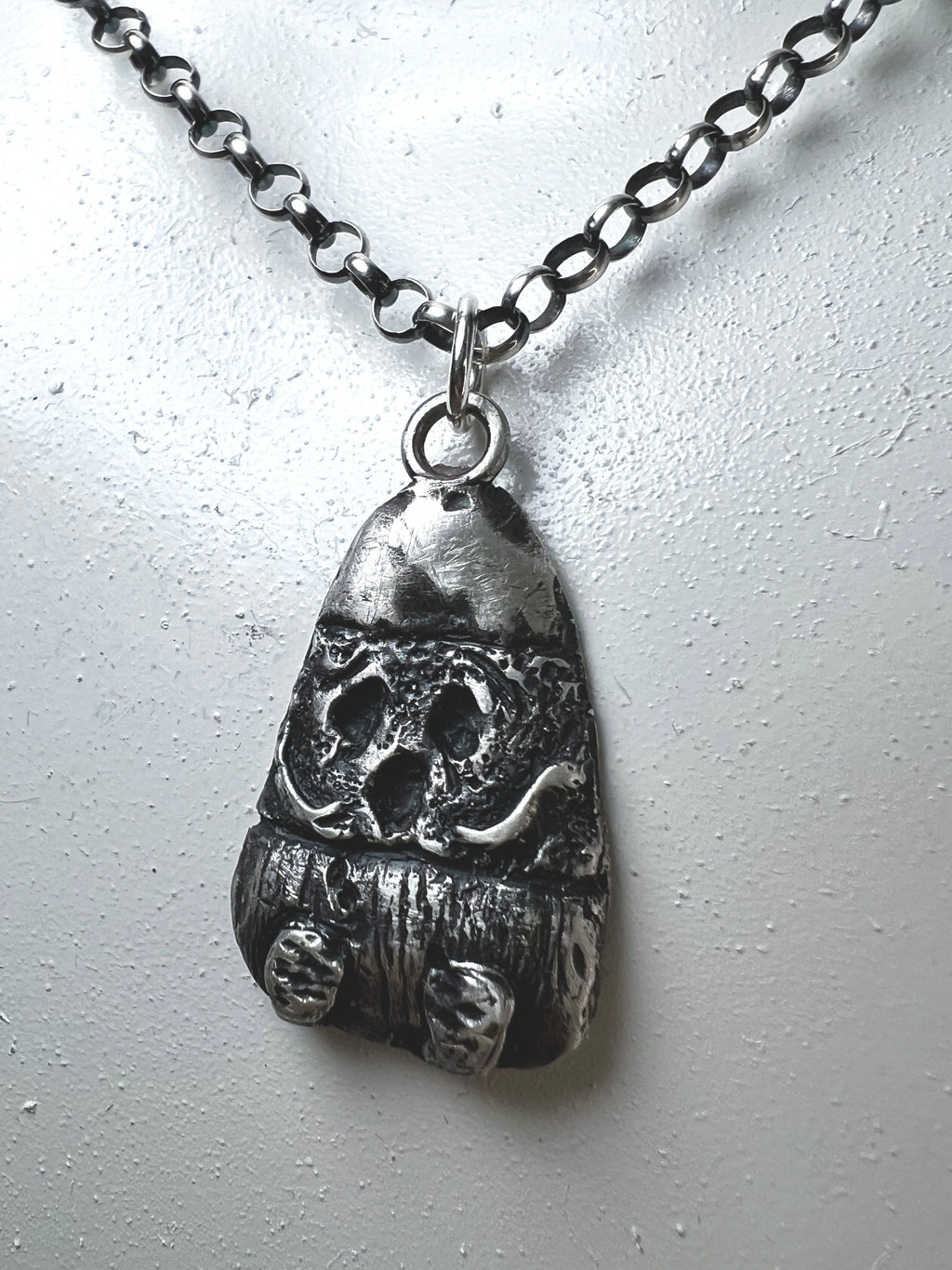 Candy Corn Necklace - Hand Sculpted Fine Silver Pendant on Sterling Silver Chain