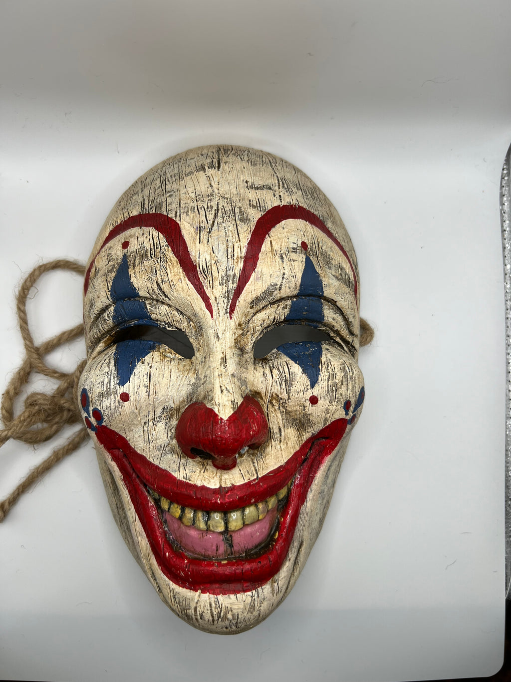 Ready to Ship! Faux Wood Carved Clown Mask