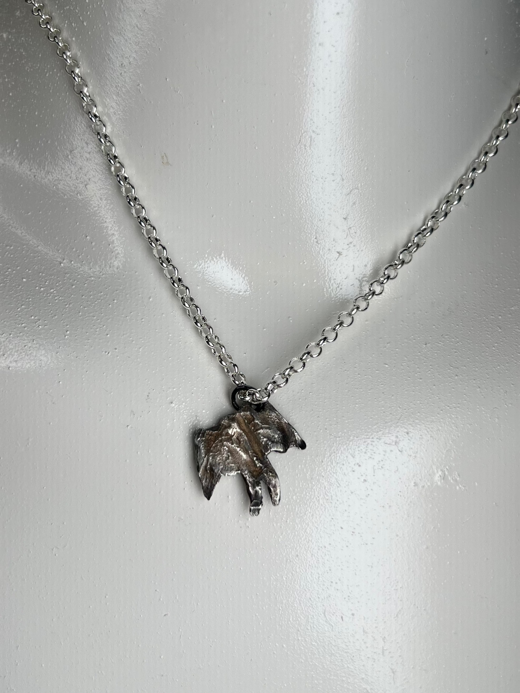 Hand Sculpted Fine Silver Mothman Pendant on Sterling Silver Necklace