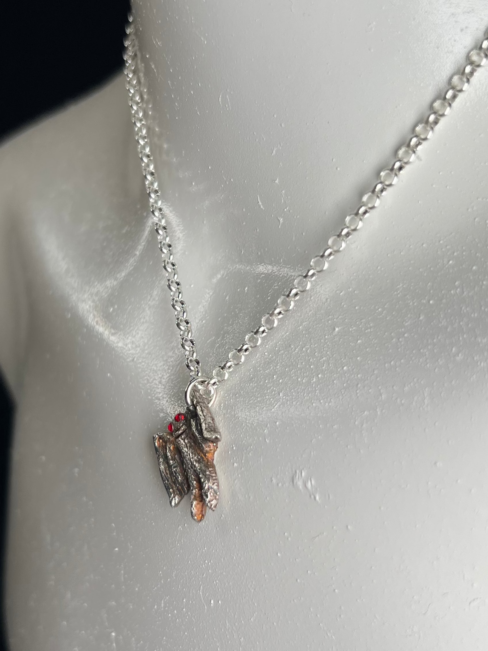 Hand Sculpted Fine Silver Mothman Pendant on Sterling Silver Necklace