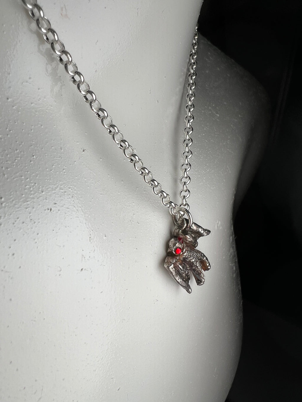 Hand Sculpted Fine Silver Mothman Pendant on Sterling Silver Necklace