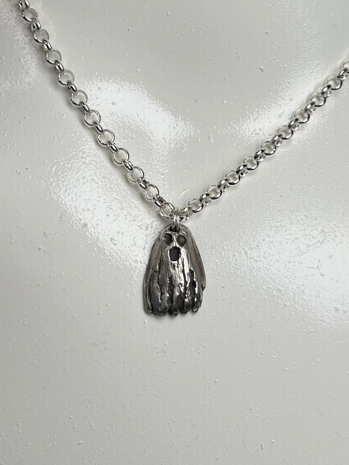 Hand Sculpted Fine Silver Sheet Ghost Pendant on Sterling Silver Necklace - Baby