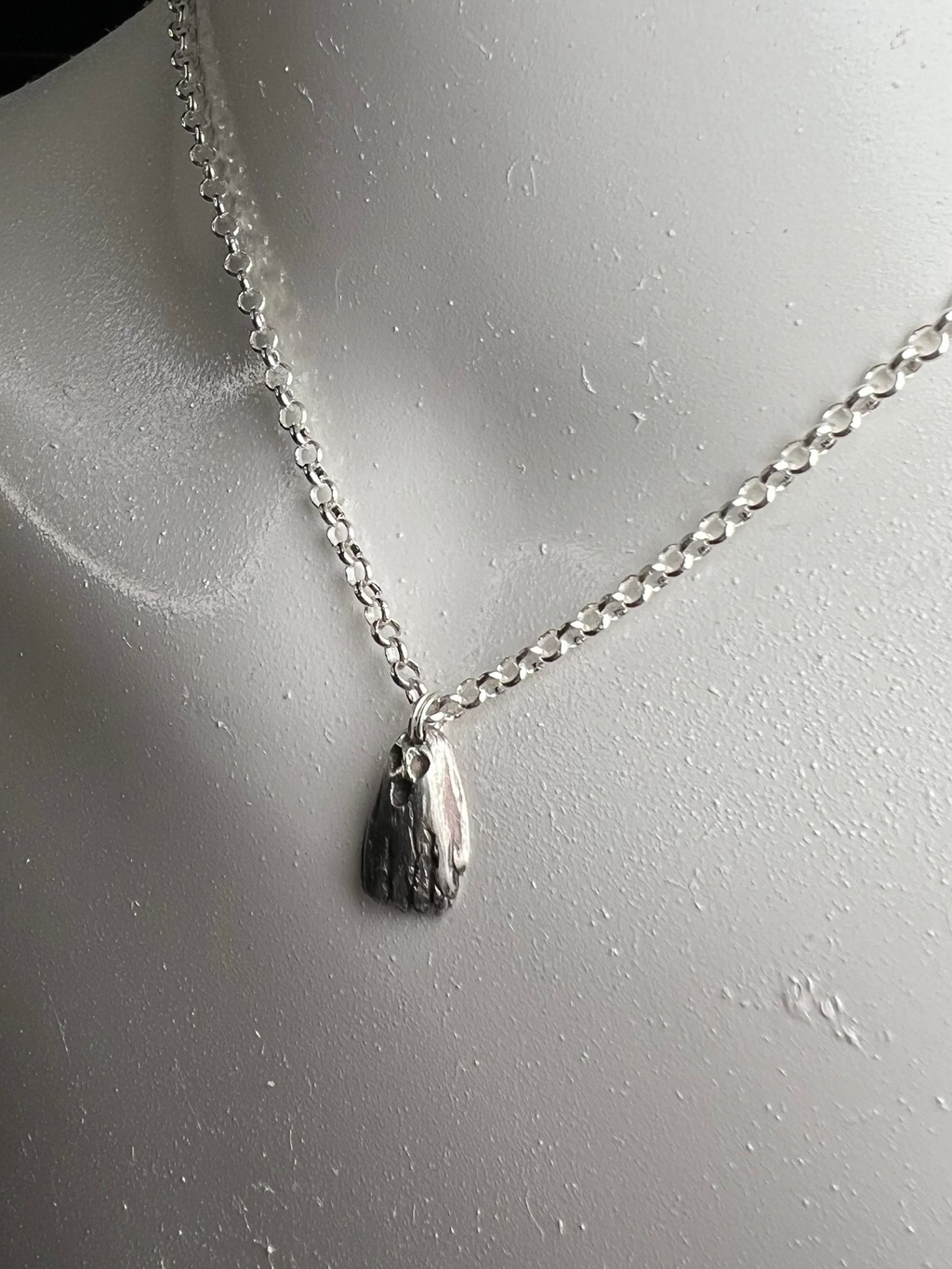 Hand Sculpted Fine Silver Sheet Ghost Pendant on Sterling Silver Necklace - Baby