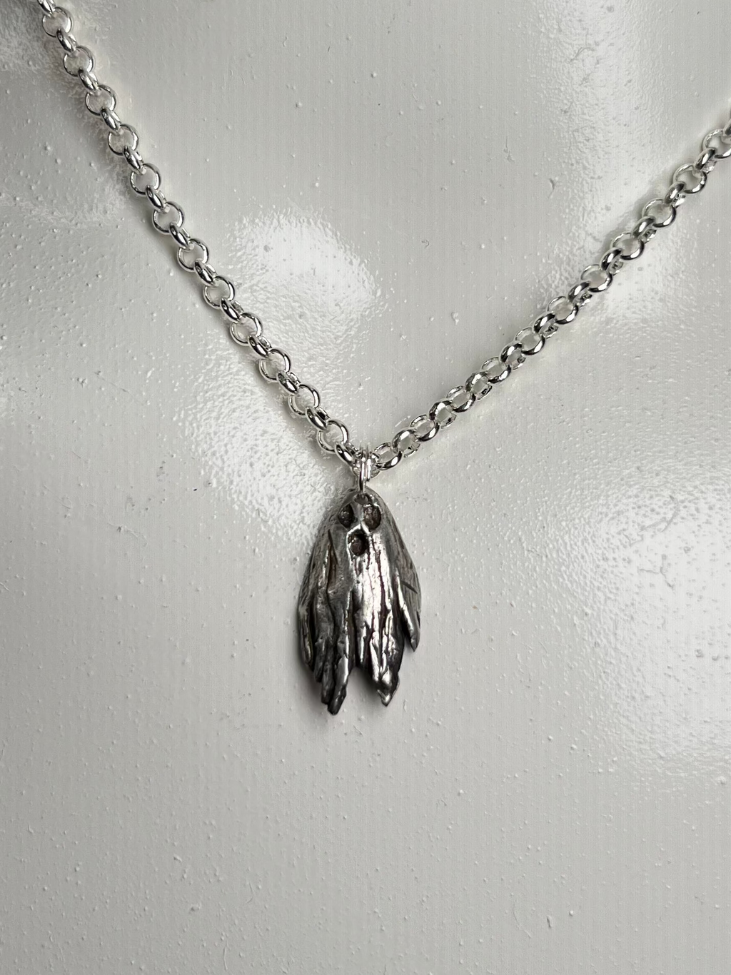 Hand Sculpted Fine Silver Sheet Ghost Pendant on Sterling Silver Necklace - Tattered