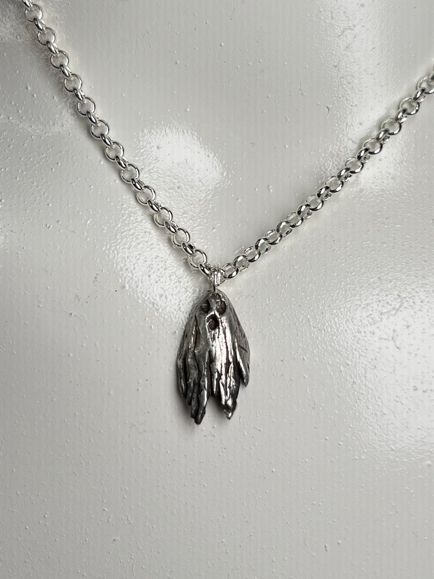 Hand Sculpted Fine Silver Sheet Ghost Pendant on Sterling Silver Necklace - Tattered