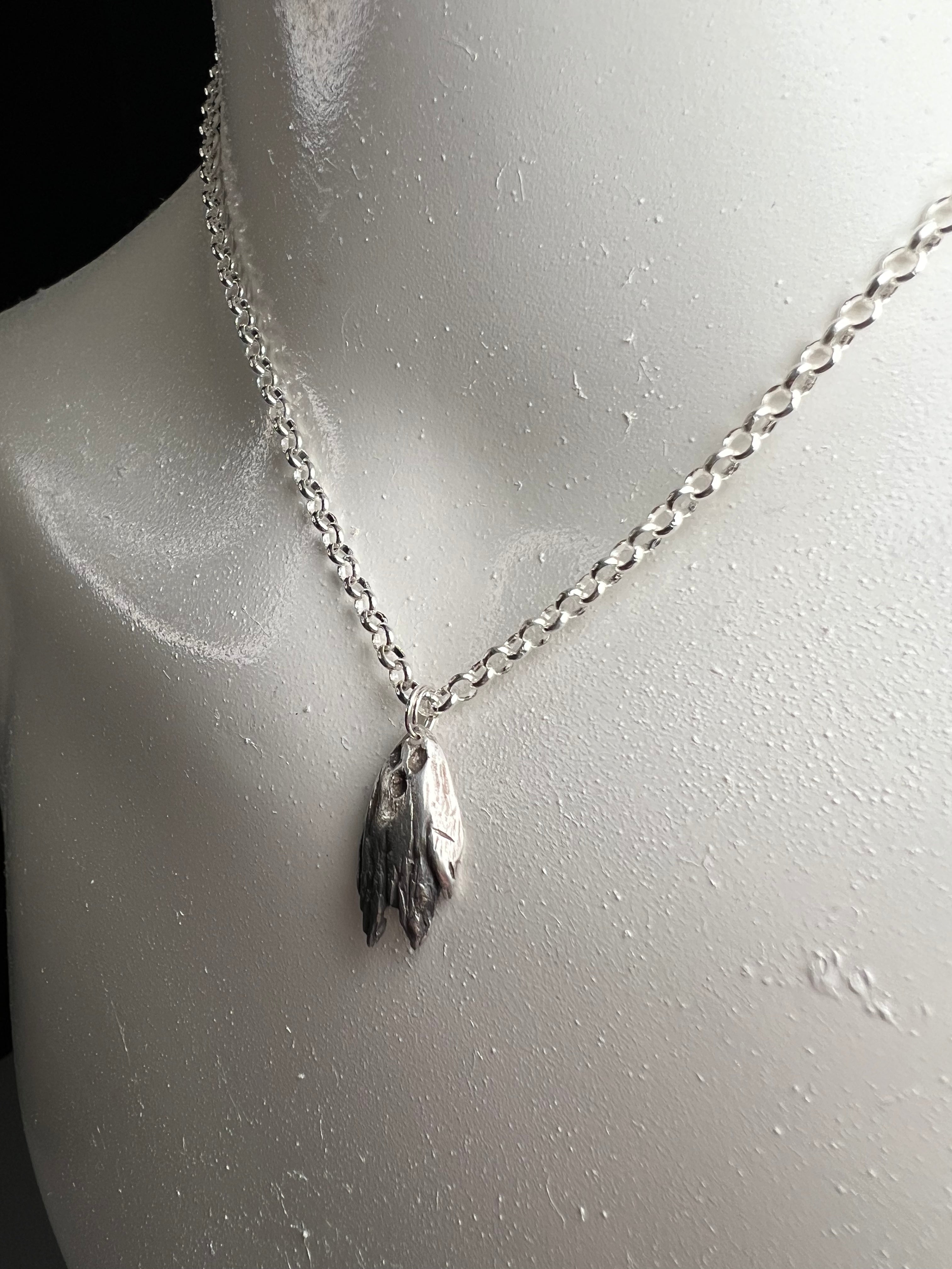 Hand Sculpted Fine Silver Sheet Ghost Pendant on Sterling Silver Necklace - Tattered
