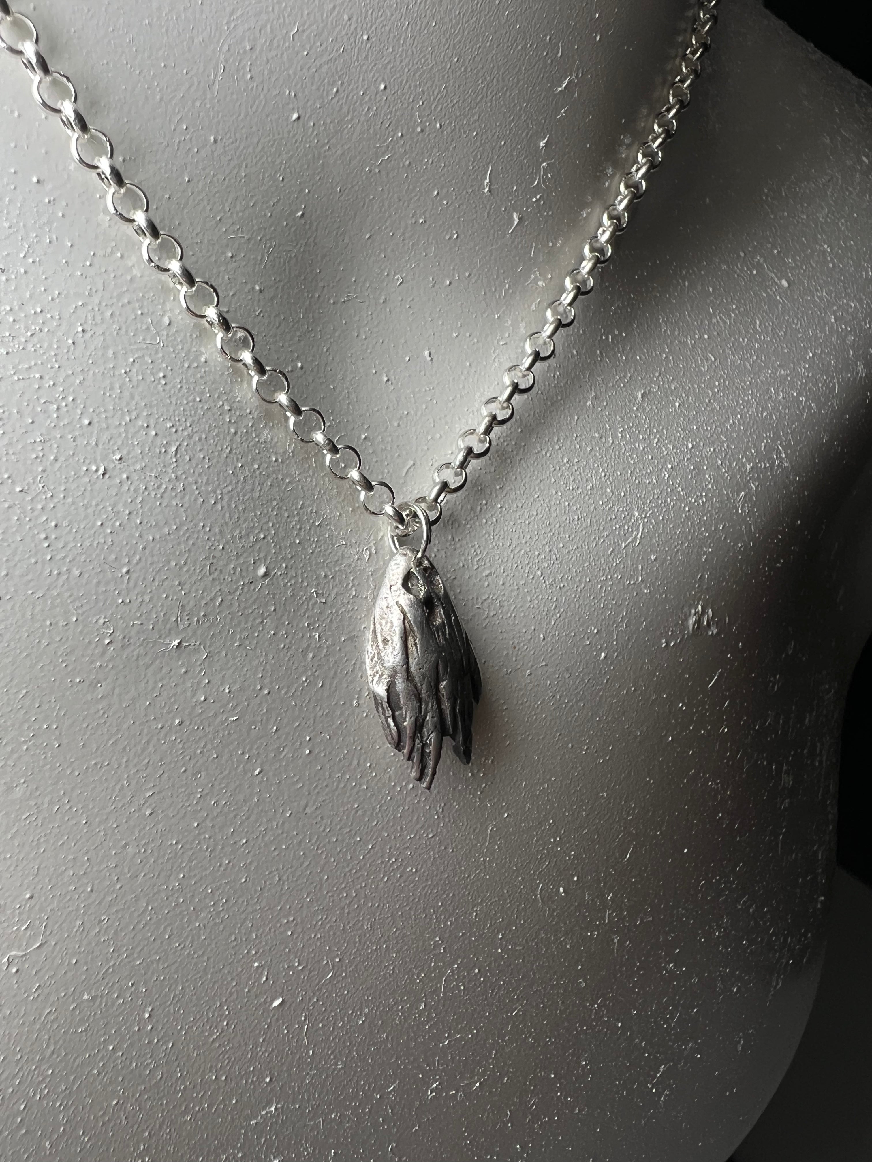 Hand Sculpted Fine Silver Sheet Ghost Pendant on Sterling Silver Necklace - Tattered