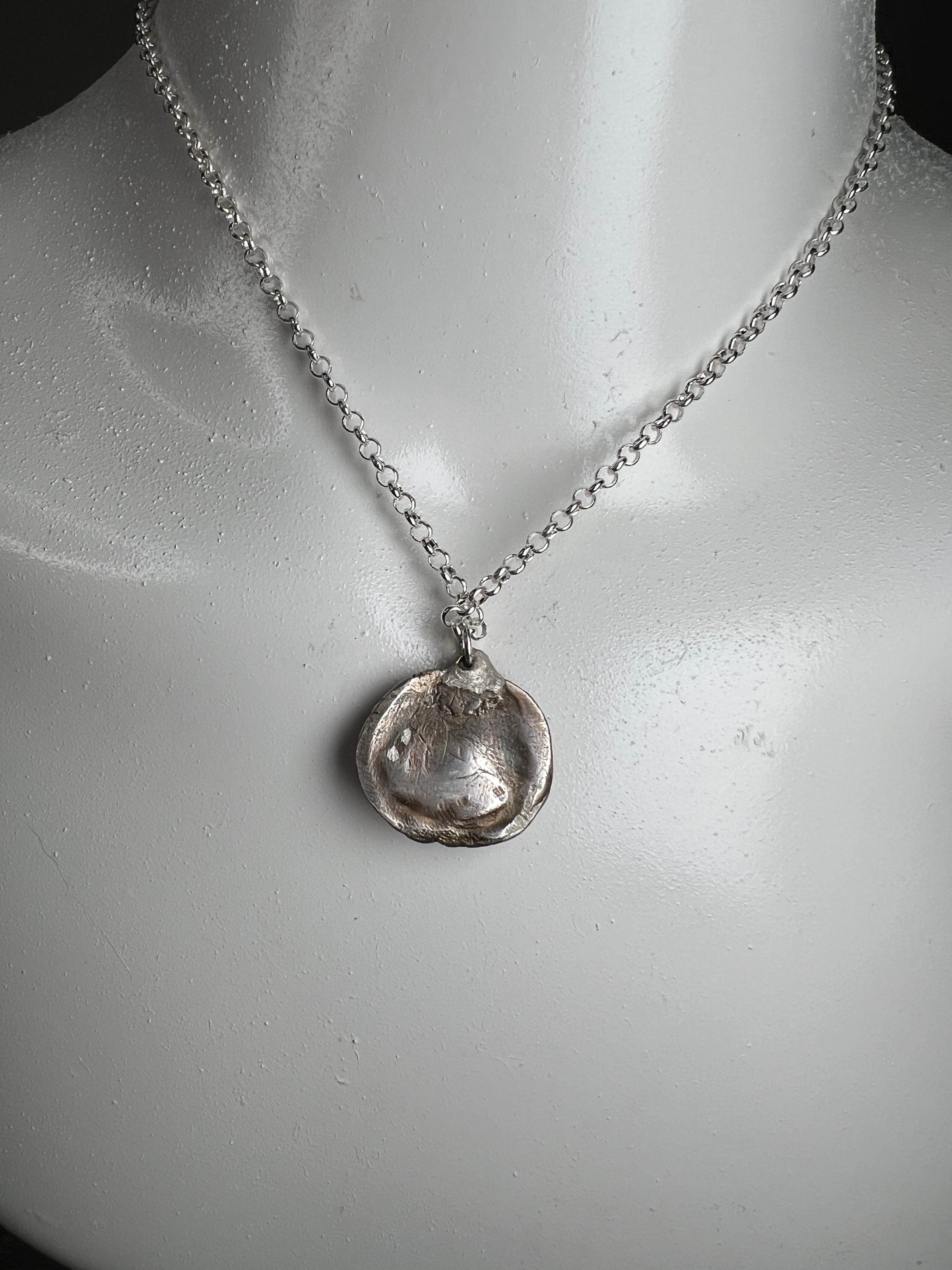 Hand Sculpted Fine Silver "One of Us" Jackolantern Pendant on Sterling Silver Necklace