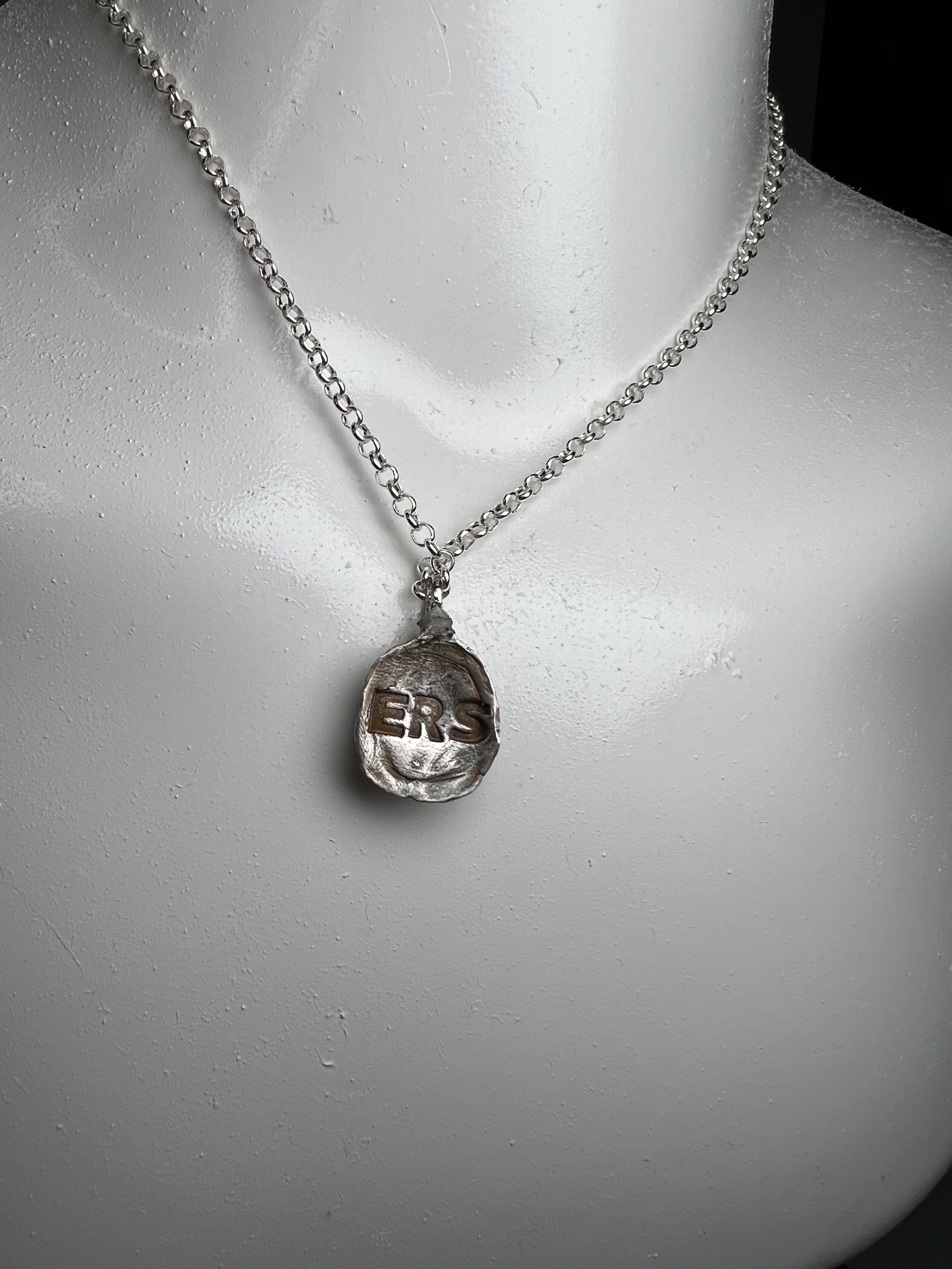 Hand Sculpted Fine Silver Vampire Jackolantern Pendant on Sterling Silver Necklace