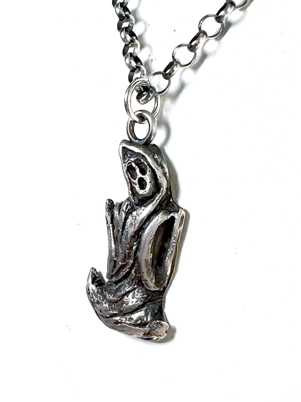 Blow Mold Ghost Necklace - Hand Sculpted Fine Silver Pendant on Sterling Silver Chain