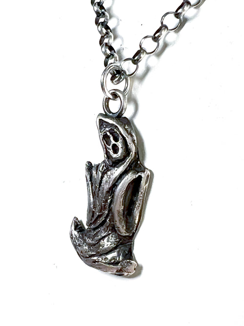 Blow Mold Ghost Necklace - Hand Sculpted Fine Silver Pendant on Sterling Silver Chain