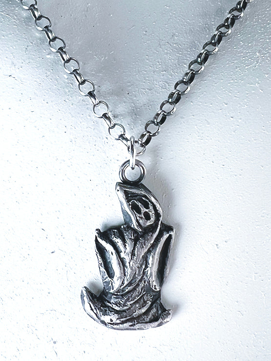 Blow Mold Ghost Necklace - Hand Sculpted Fine Silver Pendant on Sterling Silver Chain