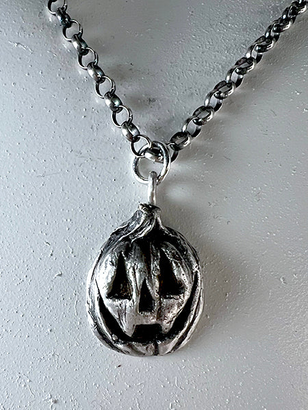 Pre-Order - Vampire Jackolantern Necklace - Hand Sculpted Fine Silver Pendant on Sterling Silver Chain