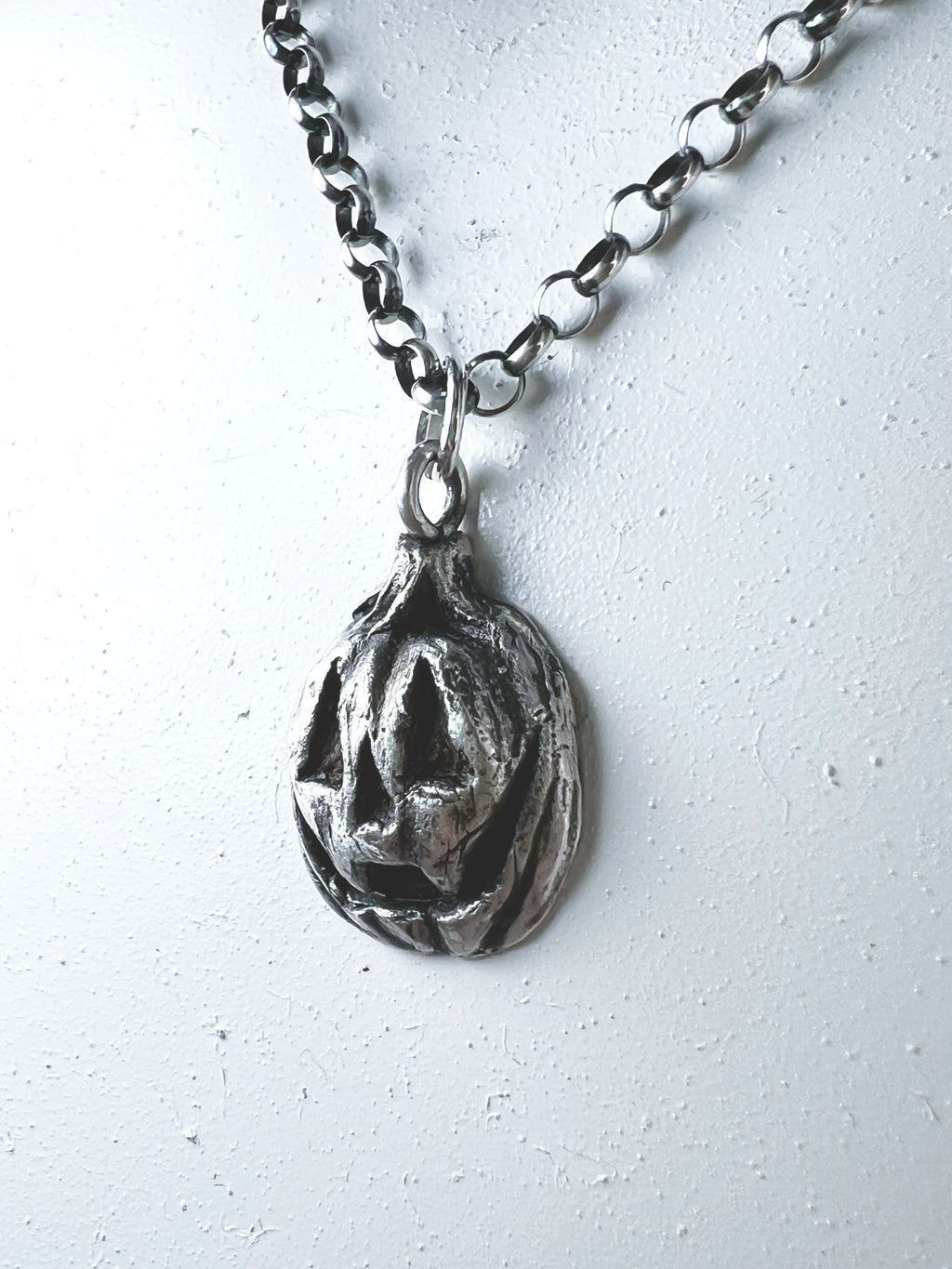 Pre-Order - Vampire Jackolantern Necklace - Hand Sculpted Fine Silver Pendant on Sterling Silver Chain
