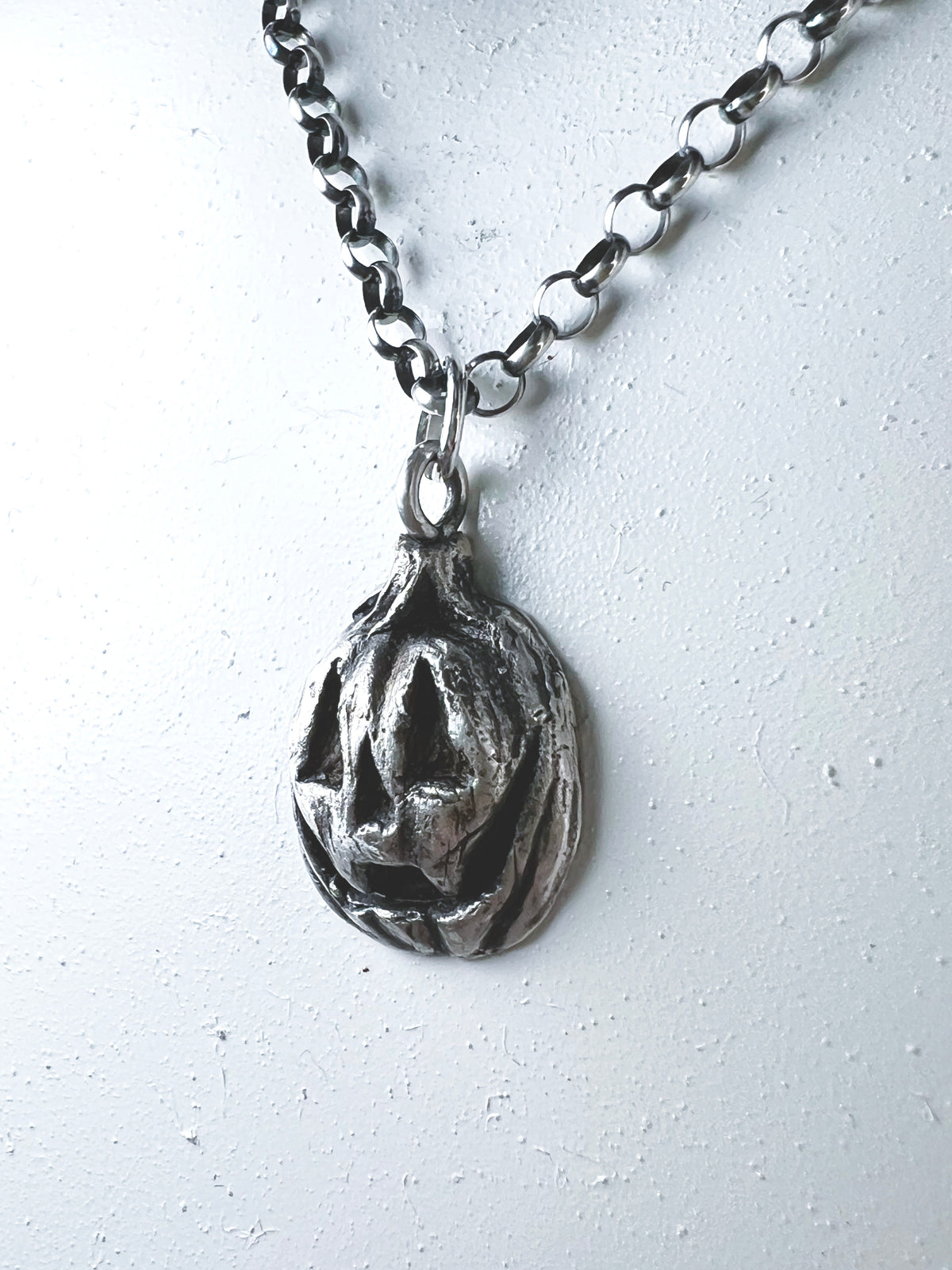 Pre-Order - Vampire Jackolantern Necklace - Hand Sculpted Fine Silver Pendant on Sterling Silver Chain