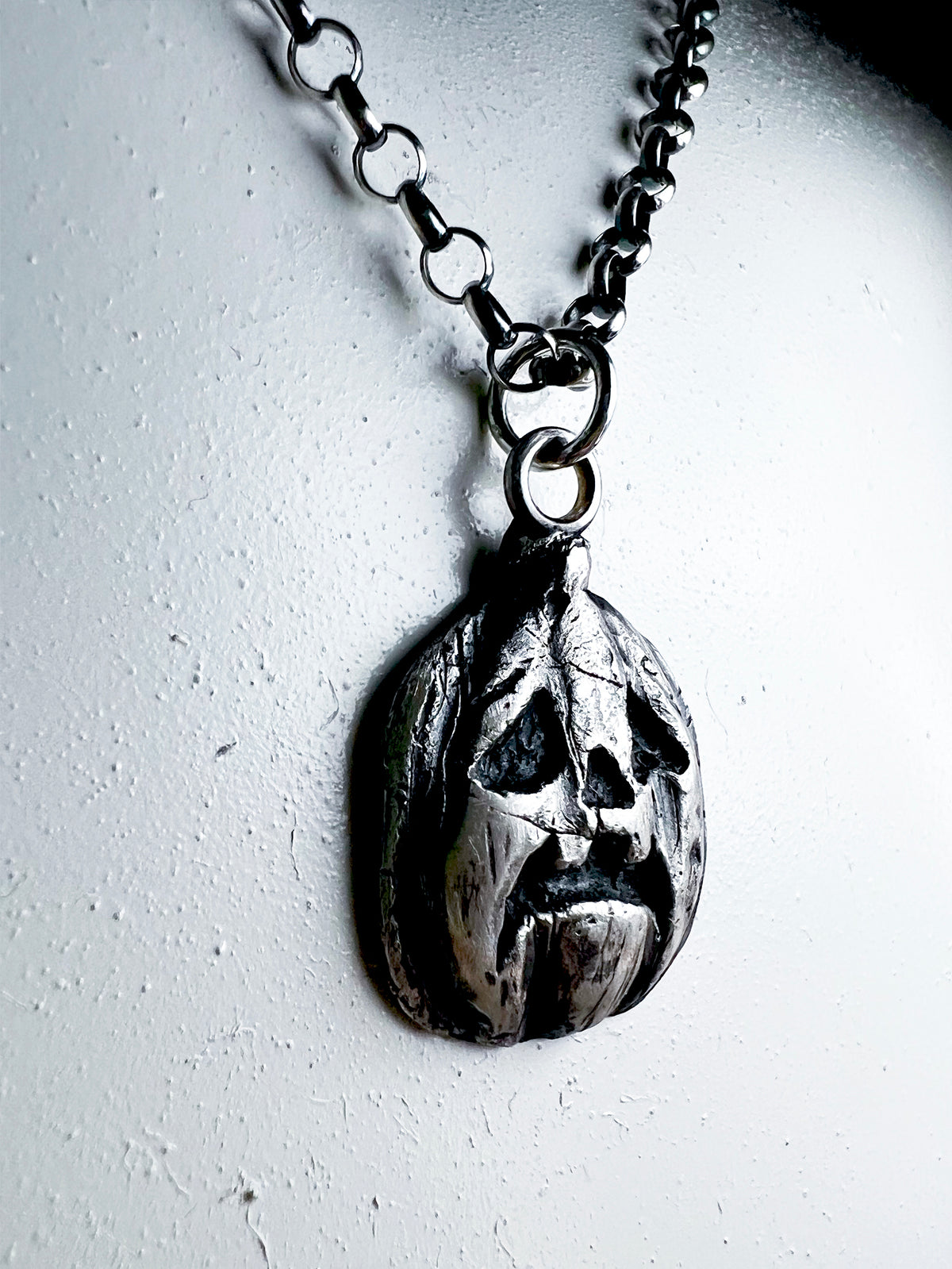 Trick or Treat Jackolantern Necklace - Hand Sculpted Fine Silver Pendant on Sterling Silver Chain