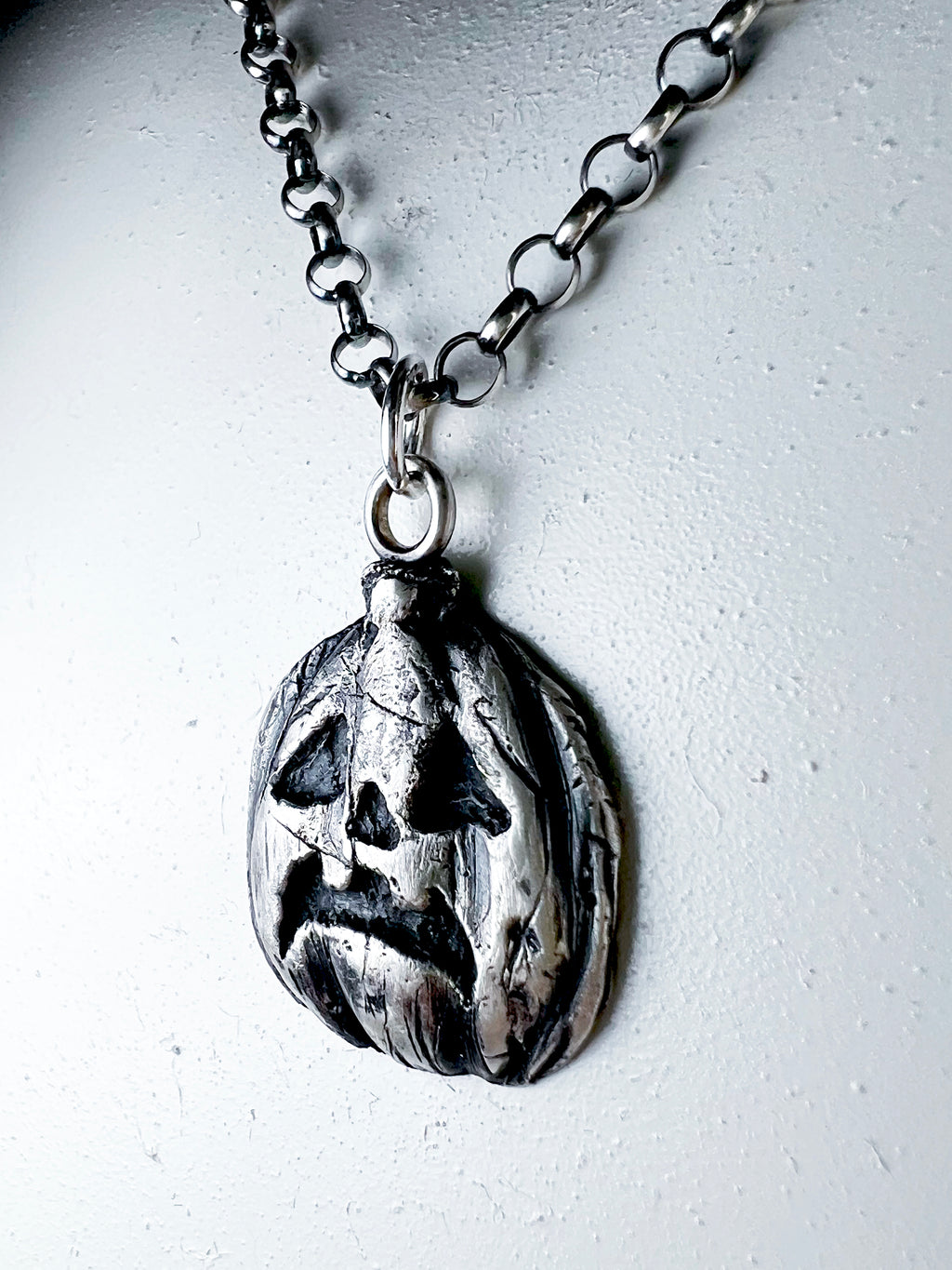Trick or Treat Jackolantern Necklace - Hand Sculpted Fine Silver Pendant on Sterling Silver Chain