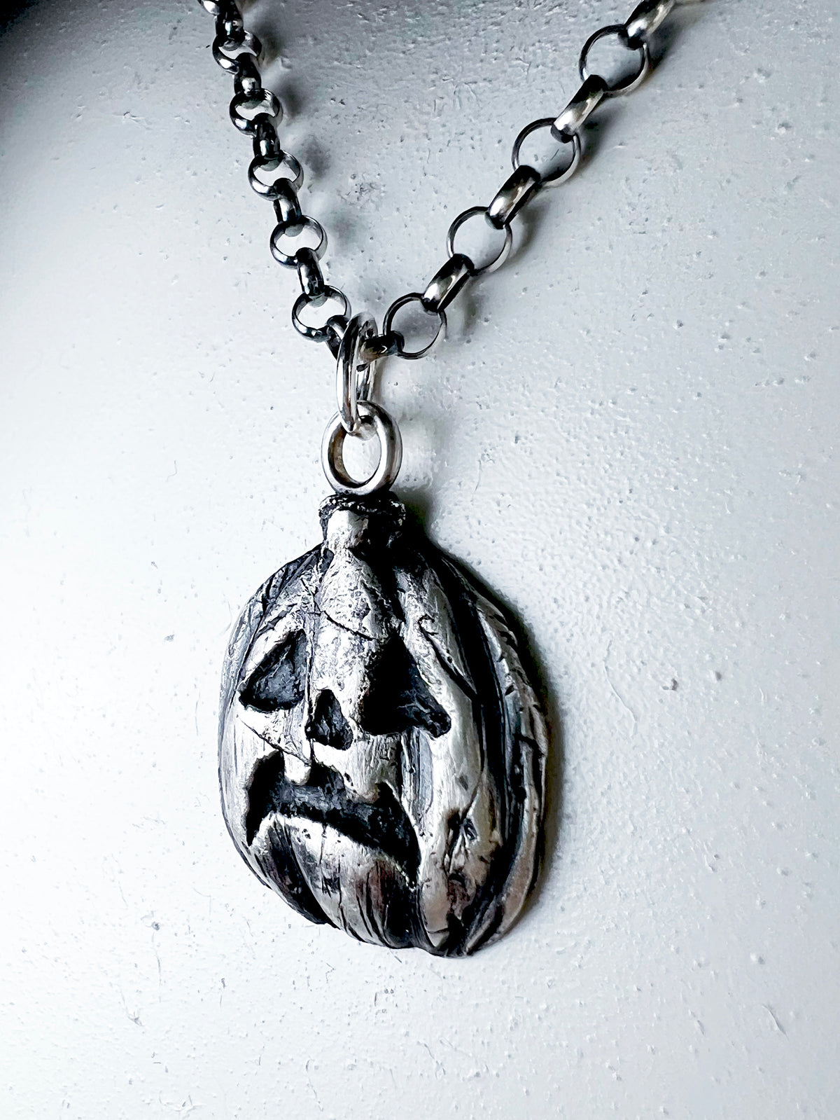 Trick or Treat Jackolantern Necklace - Hand Sculpted Fine Silver Pendant on Sterling Silver Chain